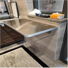 Moderner, an der Wand montierter Klapptisch für kleine Räume mit 304 Edelstahlfurnier, an der Wand montierter Esstisch, schwebender Klappschreibtisch, einfache Installation (120 x