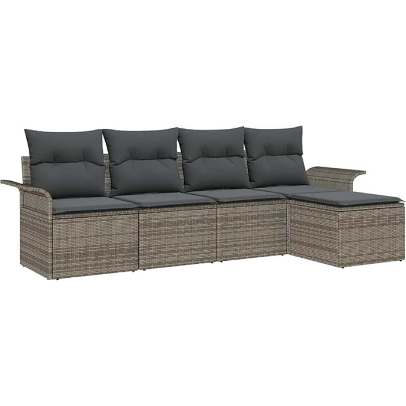 5-teilige Garten Sofa Set mit Kissen Grau Poly Rattan, 2-Sitzer Garten Sofa mit Stauraum & Kissen Grau Poly Rattan Gartenlounge Modelis3353988