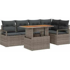 6-teiliges Garten Sofa Set mit Kissen Grau Poly Rattan, 2-Sitzer Garten Sofa mit Stauraum & Kissen Grau Poly Rattan Gartenlounge Modelis3358449