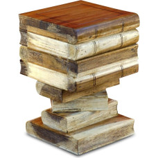 Kinaree Side Table Chest Book Stack Acacia Solid Wood Natural with Folding Compartment