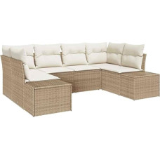 6-teiliges Garten Sofa Set mit Kissen Beige Poly Rattan Gartenlounge Model3347201