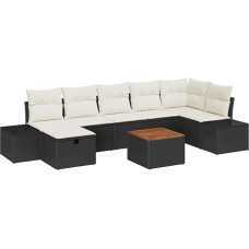8-teiliges Garten Sofa Set mit Kissen Schwarz Poly Rattan Gartenlounge Modelis3359600