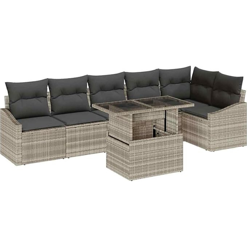 7-teiliges Garten-Sofa-Set mit Kissen Hellgraues Poly-Rattan Gartenlounge Modelis3349018