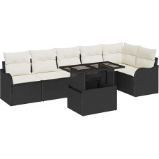7-teiliges Garten Sofa Set mit Kissen Schwarz Poly Rattan Gartenlounge Model3357210