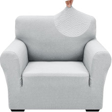 ZNSAYOTX Jacquard-Stuhlhussen für Wohnzimmer, hochdehnbar, mit Armlehnen, rutschfest, haustierfreundlich, Couch, Sofa, Sessel, Möbelschutz (klein, neues Muster, Silbergrau)