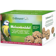 Erdtmanns Fat Balls without Net 150 Pieces (13.2 kg Net) - Wild Bird Food in Box - Environmentally Friendly Dumplings - Year-Round Feeding - Tits, Finches & Songbirds - with Feeder Holder
