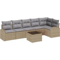 Rantry 7-teiliges Garten Sofa Set mit Kissen Schwarz Poly Rattan, 2-Sitzer Garten Sofa mit Stauraum & Kissen Beige Poly Rattan Gartenlounge Modelis3354739