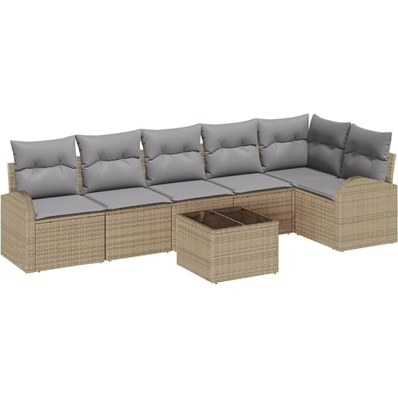 Rantry 7-teiliges Garten Sofa Set mit Kissen Schwarz Poly Rattan, 2-Sitzer Garten Sofa mit Stauraum & Kissen Beige Poly Rattan Gartenlounge Modelis3354739