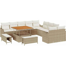 Rantry 13-teiliges Garten-Sofa-Set mit Kissen Beige Poly-Rattan Akazie Gartenlounge Modelis3364266