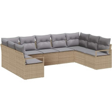 9-teiliges Garten Sofa Set mit Kissen Beige Poly Rattan Gartenlounge Modelis3355209
