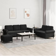 Homgoday Schwarz Samt 2+3-Sitzer-Sofa Set mit Fußhocker, Polstermöbel für Wohnzimmer Modelis3202265