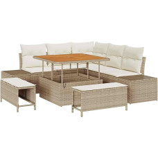 8-teiliges Garten Sofaset mit Kissen Beige Poly Rattan Akazie Gartenlounge Modelis3364726