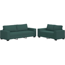 vidaXL 2 dalių sofos komplektas su pagalvėlėmis Tamsiai žalias audinys