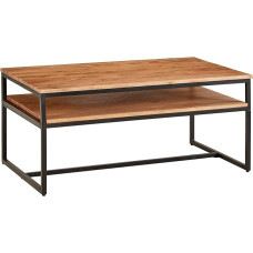FineBuy Kavos staliukas 100 x 60 x 45 cm Medžio masyvo metalinis sofos stalas Svetainės stalas Akacijų svetainės stalas Pramoninis stalas su laikymo vieta Medinis stalas Kavos staliukas Masyvus