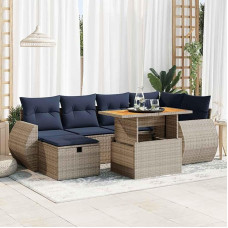7-TLG. Garten-Sofagarnitur mit Kissen Braun Poly Rattan Akazie Gartenlounge Model3328062