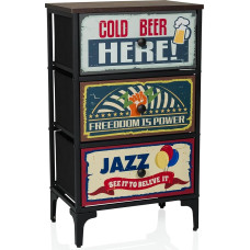 Chest of Drawers with 3 Drawers Made of Non-Woven America S 77 x 30 x 45 cm Vintage Look with Motifs Metal Frame