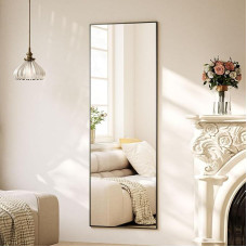BEAUTYPEAK Full Body Mirror 150 x 40 cm, Standing Mirror and Wall Mirror with Aluminium Frame, Shatterproof Glass for Distortion-Free Reflection, Ideal for Outfit Checks, Bedrooms, Hallways, Black