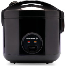 REISHUNGER Rice Cooker and Steamer with Ceramic Coating - 1.2 L Black - For 1-6 People - Quick Preparation without Burning - With Warming Function Including Steamer Insert, Spoon and Measuring Cup