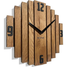 FLEXISTYLE Symmetry Wall Clock Oak Bathroom Living Room Wood Modern Diameter without Ticking Noises Wood Look (Oak, 30 cm)