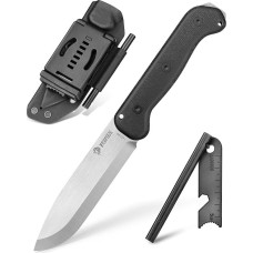 NedFoss Berglöwe II Survival Knife, 11.5 cm 14C28N Steel Full Tang Outdoor Knife, Hunting Knife with Micarta Handle, 42A Belt Knife with Skandi Cut, Bushcraft Knife with Fire Steel and Kydex Holster