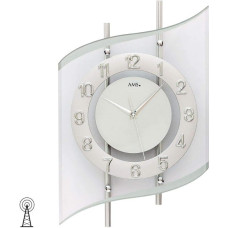 AMS 5506 Radijo bangomis valdomas sieninis laikrodis analoginis sidabrinis modernus išlenktas su stiklu