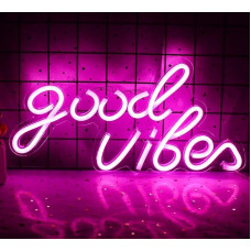 Wanxing Rosa Good Vibes Neon Sign, Neon Wall Decoration Signs, Real Acrylic Neon Light, 7.9 x 15.9 Inch USB LED Neon Signs for Bedroom, Home Bar, Wedding Anniversary, Party Gift for Birthday