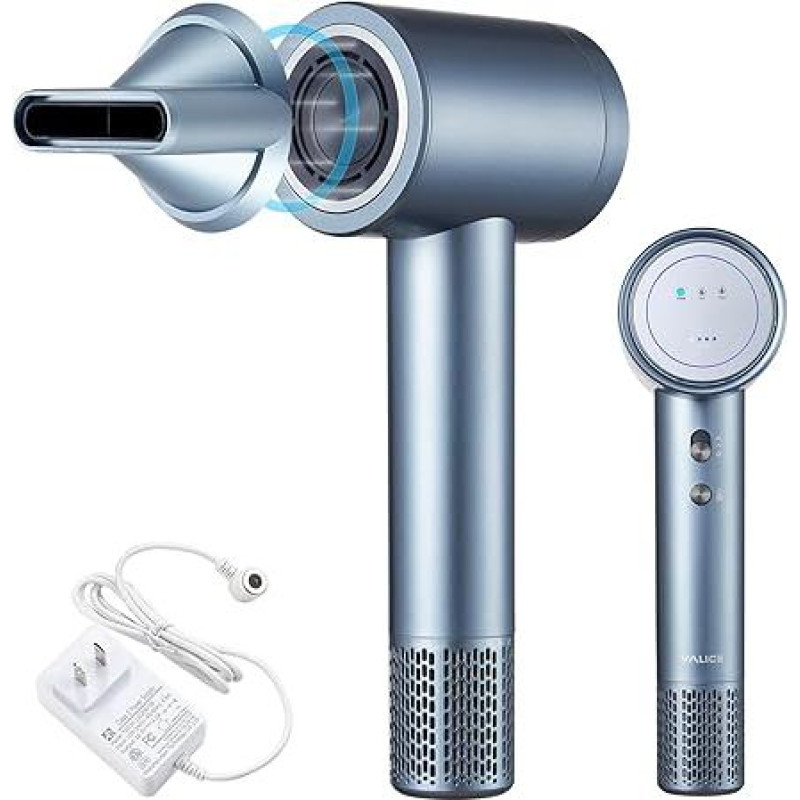 Belaidis jonų plaukų džiovintuvas su 110 000 aps/min varikliu, akumuliatorinis plaukų džiovintuvas su 4 įkrovimo režimais ir magnetiniu antgaliu, kelioninis džiovintuvas moterims, vaikams, lauke, stovyklavietėje, paplūdimyje (pilkai mėlynas)