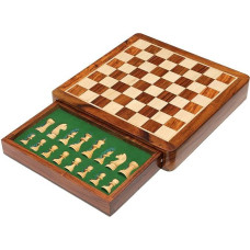 Magnetic Wooden Chess Game with Drawer, Travel Chess Board Play Set with Chessmen Drawer (Flat 12 x 12 Inches)