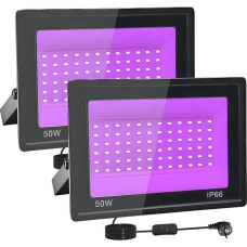 Pack of 2 50 W LED Black Light Spotlights, IP66 UV Black Light Floodlight, 395-400 nm LED UV Spotlight, UV Light with Switch for Halloween Decorations, Party Decoration, Christmas, Neon Glow Party