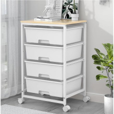 Storage Cart with 4 Drawers, Multi-Purpose Drawer Unit with Lockable Wheels, Rolling Cart for Home, Office, Classroom, White
