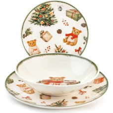 H&h Servizio Tavola Natalizio 18 Pezzi Teddy Bear