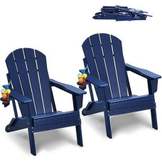 VEVOR Adirondack Plastic Chair, Set of 2, Weatherproof Portable Folding Fire Pit Chair, Adirondack Outdoor Patio Chair with Cup Holder
