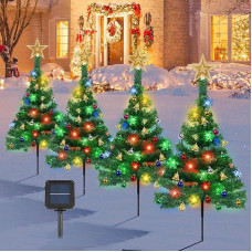 Saulės Kalėdų eglutės žibintai lauke, 4 kalėdinių dekoracijų pakuotė su snaigių fėjų žibintais, Kalėdų eglutės viršūnė, žvaigždė, kalėdiniai baubliai, varpeliai, vandeniui atspari kalėdinė apšvietimo dekoracija