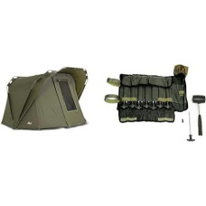 Lucx® Coon Carp Tent 2 Person Fishing Tent Bivvy Tent & ® Pegs Set 14-Piece Includes Rubber Hammer and Bag for Bivvy Pegs Tent Vinys žvejybinėms palapinėms Tegs for Carp Tents