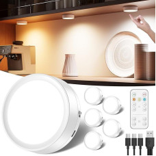 Dimmable LED Spotlight with Battery and Remote Control, 2400 mAh USB Rechargeable Display Cabinet Lighting Wireless Under-Unit Light Kitchen LED Round Touch Lamp Battery Cabinet Lighting