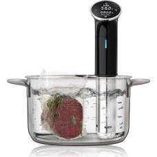 LAICA Sous Vide Stick SVC107, pastovi temperatūra iki 95 °C, visiškai atsparus vandeniui (IPX7 standartas), laikmačio funkcija iki 99 valandų, pašildo iki 15 litrų, jutikliniai jutikliniai mygtukai, nerūdijantis plienas/juodos spalvos