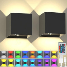 2 LED akumuliatorinių sieninių šviestuvų pakuotė Vidinis reguliuojamas belaidis sieninis šviestuvas su nuotolinio valdymo pulteliu 5000 mAh 6 W RGB spalvų keitimas USB įkraunamas sieninis šviestuvas be maitinimo jungties, tinkamas miegamajam ir gyvenamaja