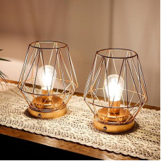 TRIROCKS Set of 2 Diamond Metal Table Lamps Battery Operated Rechargeable Bedside Lanterns in Cage Touch Sensitive Dimmable LED Lights for Indoor Outdoor Wedding Parties