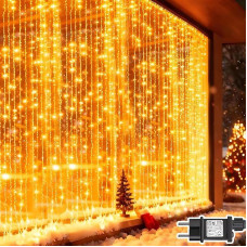 Light Curtain 2 Pieces 600 LED 6 m x 3 m, Fairy Lights Curtain with Plug, 8 Modes with Timer Fairy Lights, Waterproof Light Curtain for Outdoor Indoor Christmas Wedding Garden - Warm White