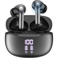 Wireless Headphones Bluetooth 5.3, Wireless In-Ear Earphones with LED Display, 40 Hours Playtime, IPX5 Waterproof USB-C Earphones, Dual Microphone Noise Cancelling Bluetooth Headphones for Music