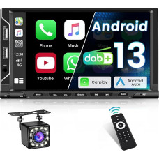 DAB/DAB+ Car Radio Android 2 DIN with Carplay Android Car Radio with Screen 7 Inch Touch Display with Bluetooth GPS Navigation WiFi Car Radio with FM/USB + Reversing Camera