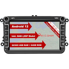 M.I.C. AV8V7 Android 10 Car Radio with Navi Qualcomm Snapdragon 665 4G + 64G, Replacement for VW Golf T5 Touran Passat RNS RCD Skoda Seat: SIM DAB Plus Bluetooth 5.0, WiFi 2DIN 8 Inch IPS Tempered Glass Screen, USB