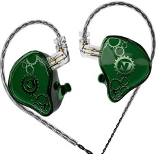 ND Venus In-Ear Monitor Earphones 10mm Double Magnetic Dynamic Driver IEM Headphones HiFi Gaming Earbuds 2 Pin Detachable Cable (No Microphone, Green, 3.5mm Plug)