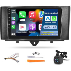 [2G+32G] Car Radio for Mercedes Benz Smart Fortwo 2011-2015, 9 Inch Android Touch Screen Car Radio, Wireless Apple Carplay and Android Car / 1080P / WiFi + AHD Rear View Camera + Microphone