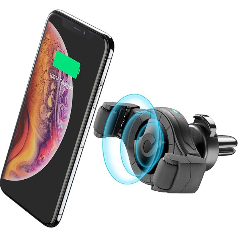 cellularline - Spin Air Roll - Universal Wireless - Car Smartphone Holder with Wireless Charging - Attack on Air Vent - 360 Degree Rotation