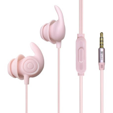 Hmusic Sleep Earplugs, Wired Ultra Lightweight Soft Silicone Earplugs, 3.5mm Headphones with Microphone for Side Sleeping, Yoga, Travel, Meditation (Pink)