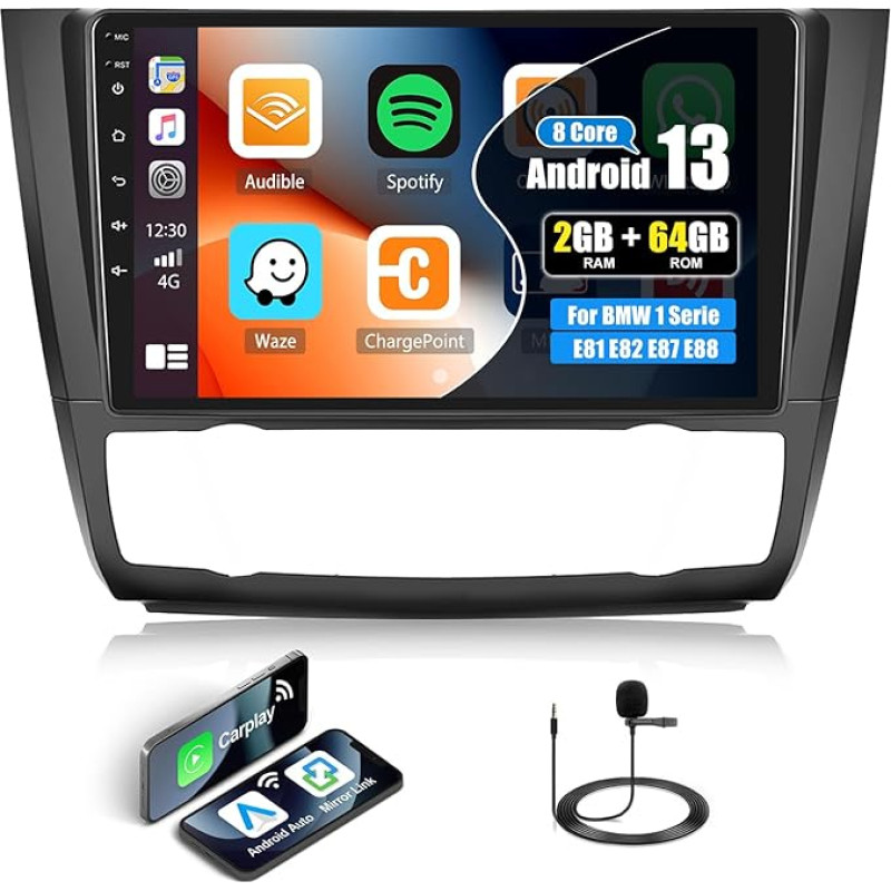 2G + 64G CAMECHO Android 13 Car Radio for BMW 1 Series E81 E82 E87 E88 with Navigation Carplay Android Car, 8Core, 9 Inch Screen Radio 2 DIN with Bluetooth RDS/FM WiFi Mirror Link 32EQ DSP