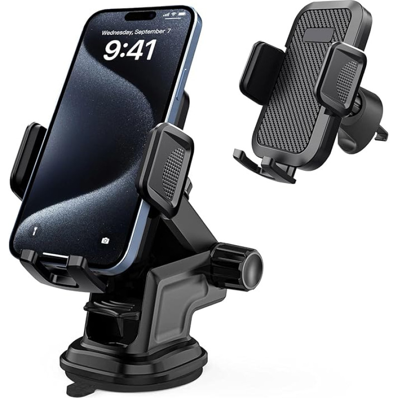 Car Phone Mount, Dashboard, Windshield, Air Vent, Hands-Free Calling, Stand for iPhone 15/15 Pro Max/15 Plus/14, 13, 12, 11 Series/SE 2022 2020/XR XS, Mi/Redmi Note 13