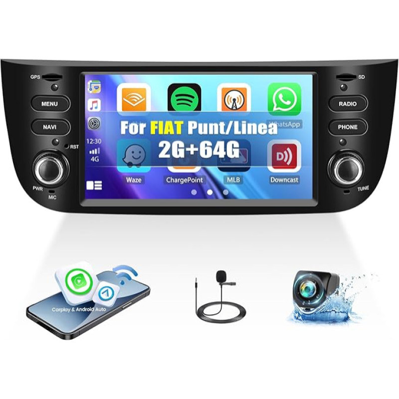 2G + 64G Android 13 Car Radio for Fiat Punto (2010-2016) / Linea (2012-2015) with Wireless Carplay Android Car, 6.2 Inch Touch Display Car Radio with Mirror Link GPS Navigation Bluetooth FM/RDS SWC