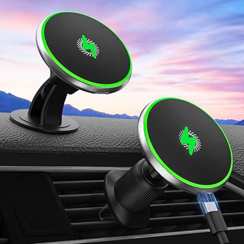 TWYAJYJ For Magsafe Car Mount with Charging Function, 15 W Mobile Phone Holder, Car Magnetic Charger, Quick Charge for iPhone 15 14 13 12 Series Samsung